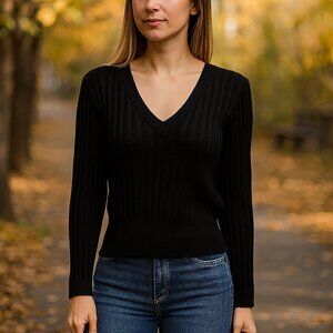 Truth by Republic Black Textured Wool Blend Pullover Sweater Size M